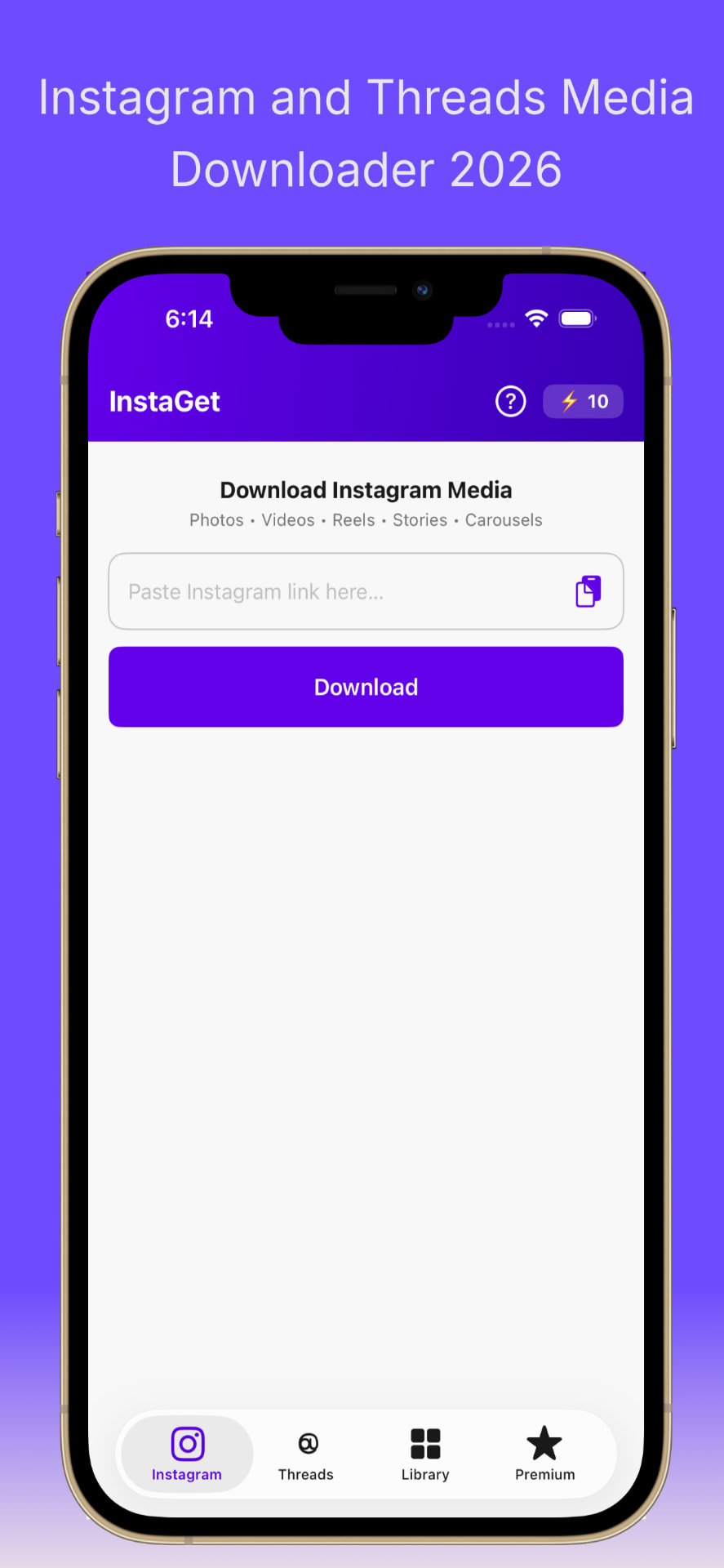 InstaGet Instagram and Threads media downloader app screenshot